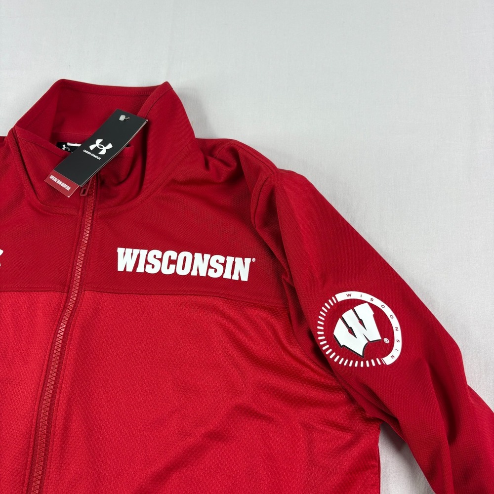 Wisconsin Badgers Jacket Mens Medium Red Under Armour Full Zip Performance NEW - Picture 3 of 11